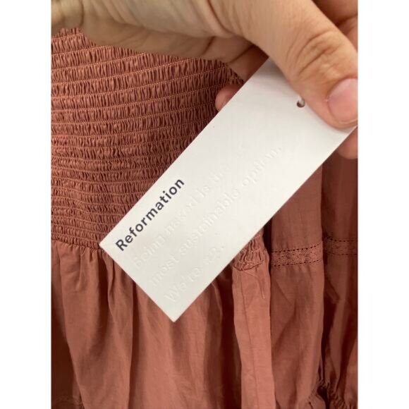 Reformation Dunes Praline Smocked Long Sleeve Mini Dress Size 4 NWT - Picture 4 of 8